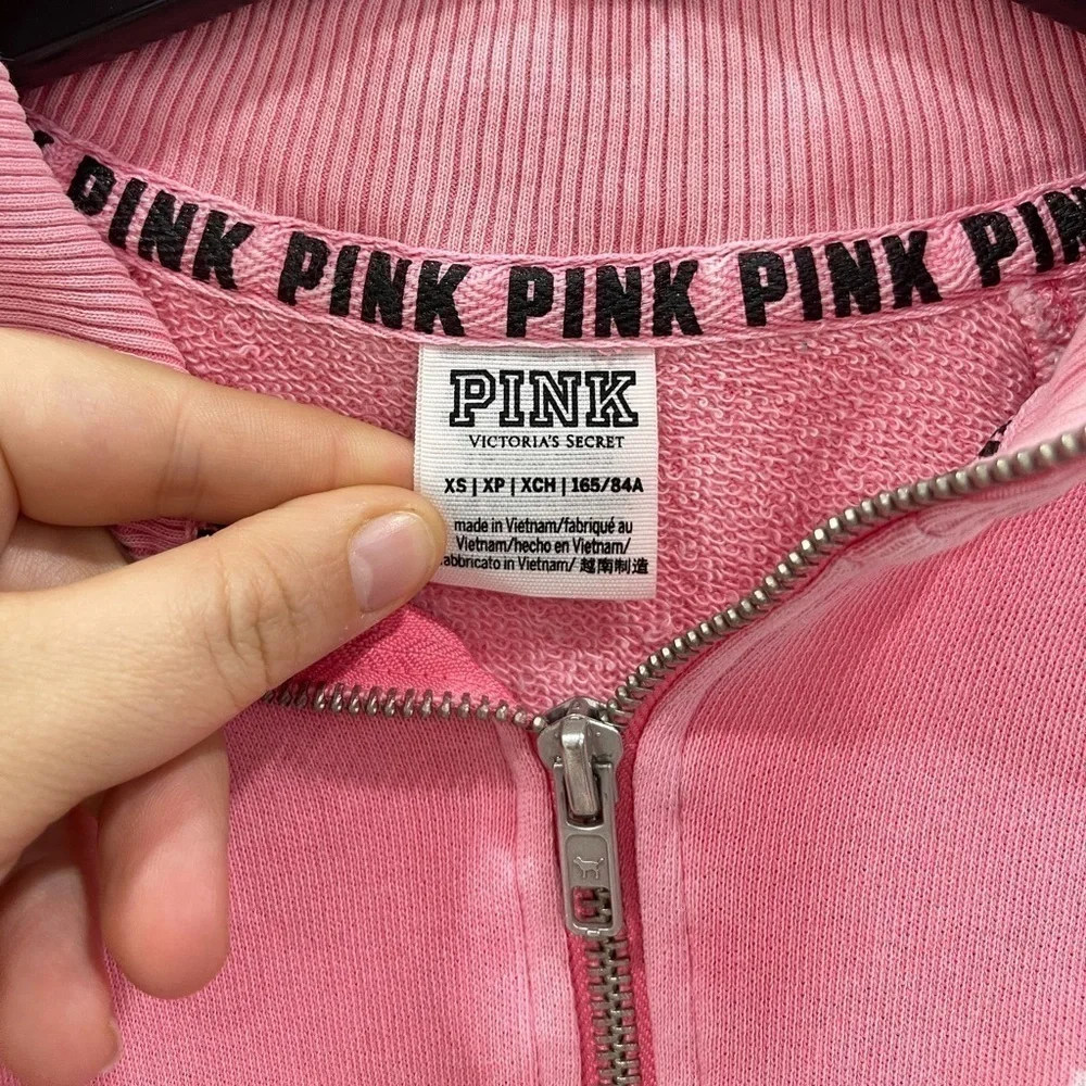 Pink VS Half-Zip Sweatshirt Long Sleeve Spell Out